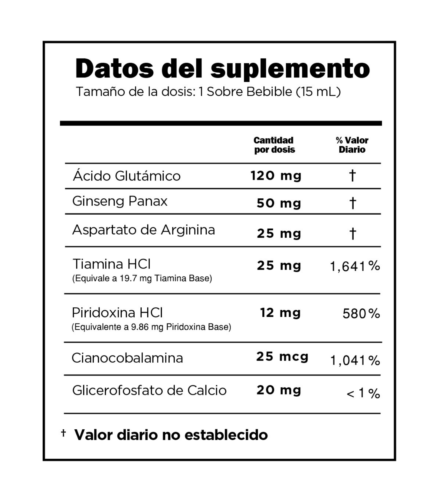 dato del suplemento Gluta Phos + Ginseng 20 Sobres