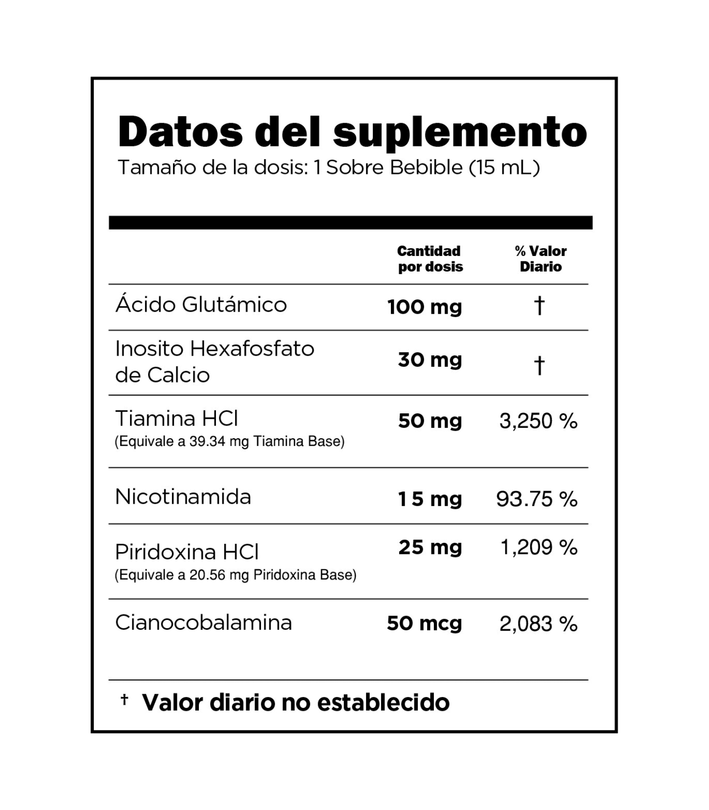 dato del suplemento Gluta - Phos 15 Sobres