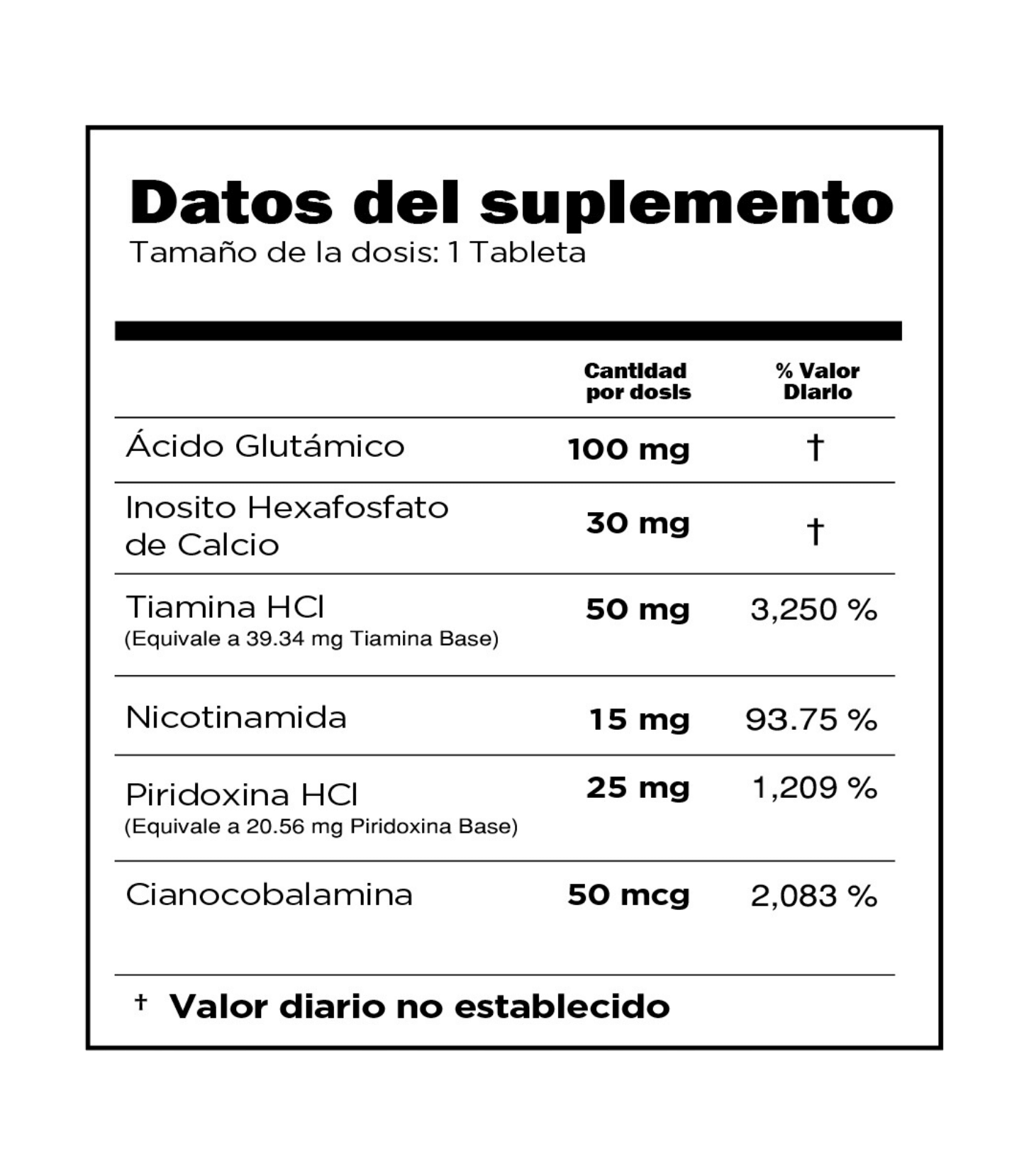 dato del suplemento Gluta - Phos 30 Tabletas