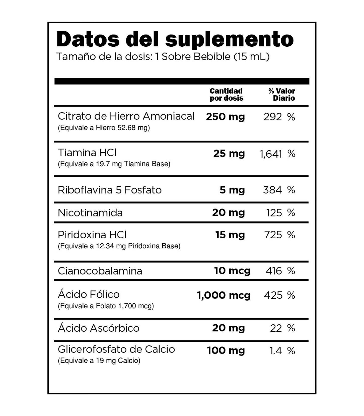 dato del suplemento Hematón 20 Sobres